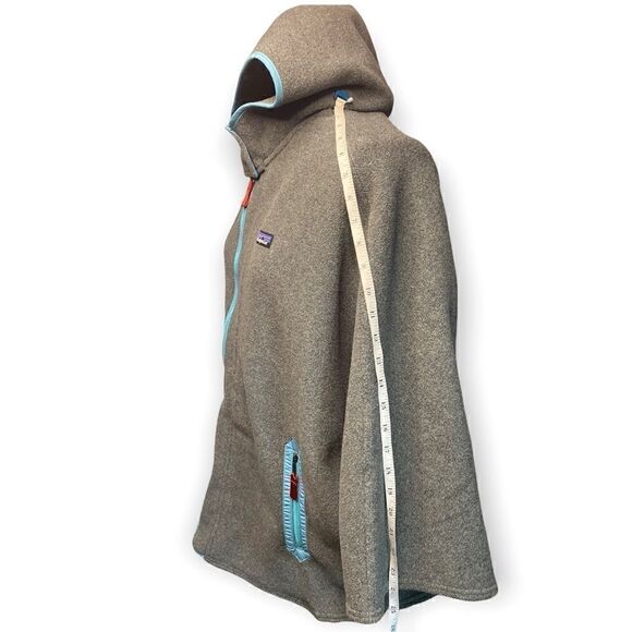 Patagonia Synchilla polar fleece pancho cape nickel mogul blue snap hood sleeves - Picture 12 of 16